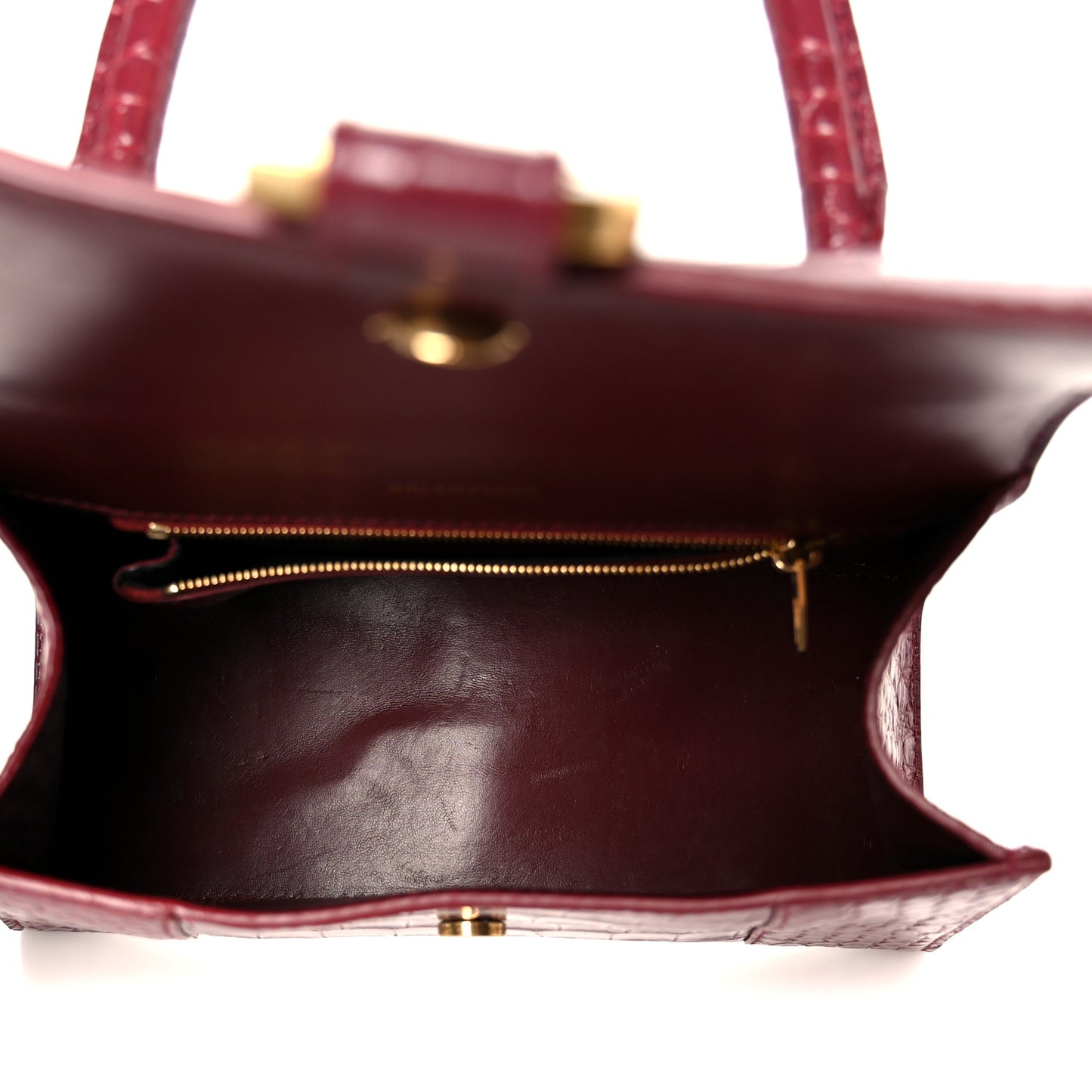 Shiny Calfskin Crocodile Embossed Small Hourglass Top Handle Bag Dark Red