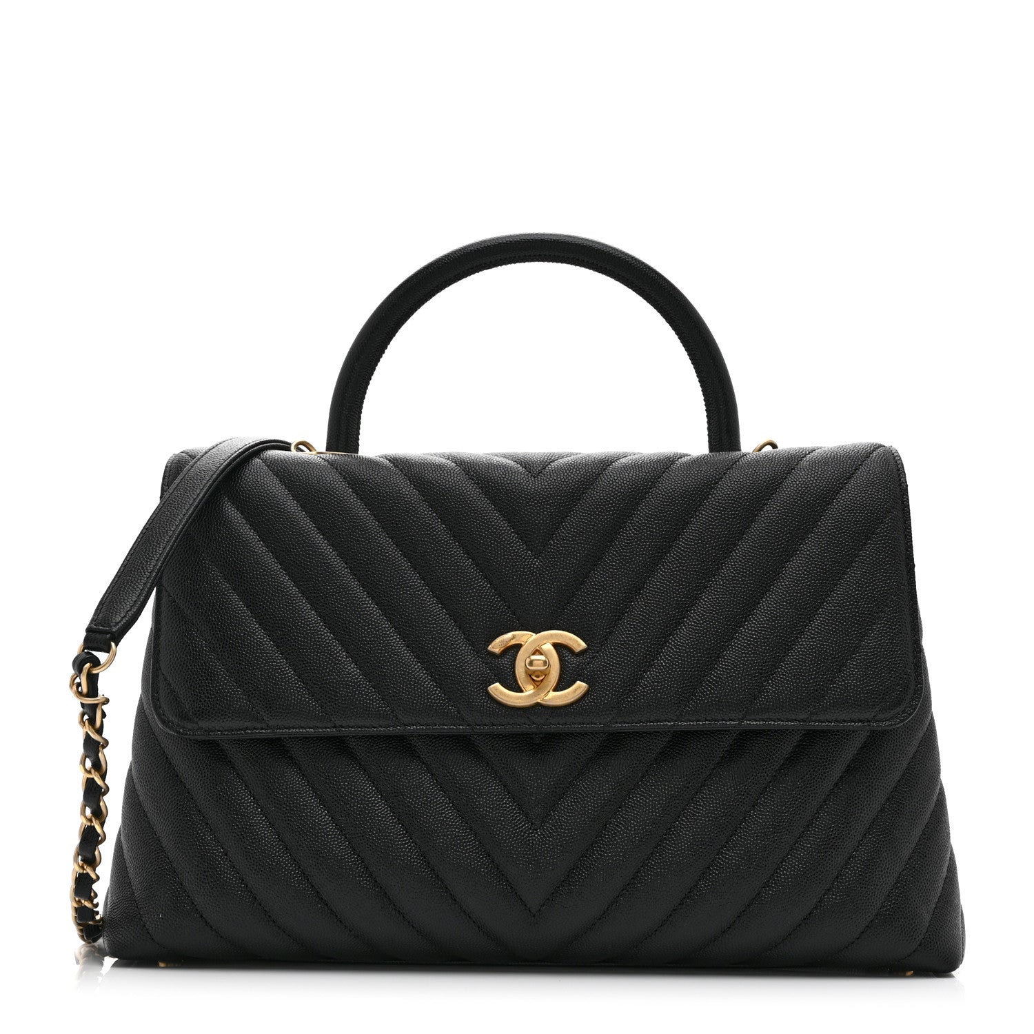 Chanel Caviar Chevron Quilted Medium Coco Handle Flap Black 1 of 10