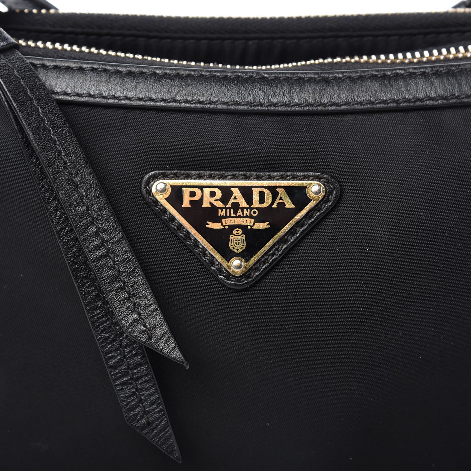 Prada Tessuto Nylon Soft Calf Double Zip Crossbody Bag Black 11 of 11