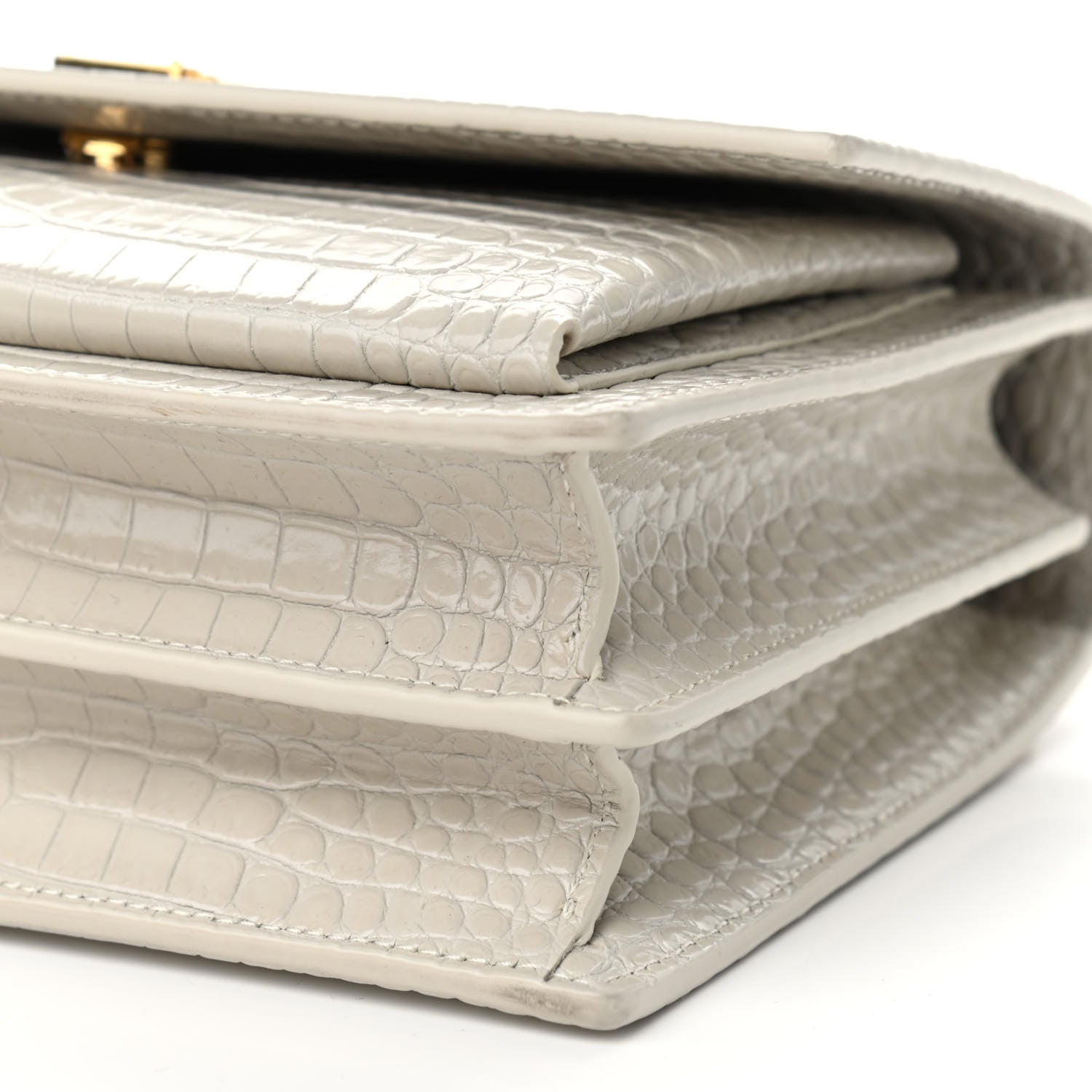 Saint Laurent Calfskin Crocodile Embossed Medium Monogram Sunset Blanc Vintage 6 of 11