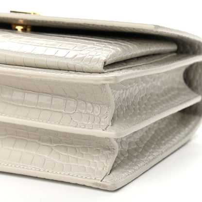 Saint Laurent Calfskin Crocodile Embossed Medium Monogram Sunset Blanc Vintage 6 of 11