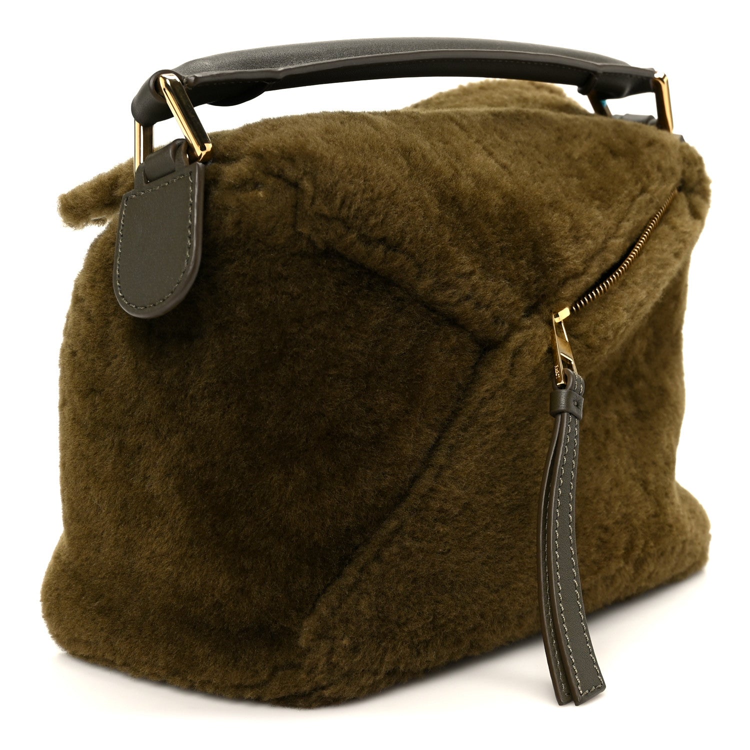 Loewe Shearling Small Puzzle Edge Bag Dark Khaki 1836086