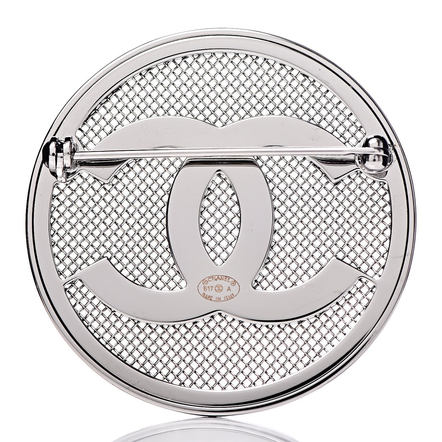 Mesh Circle CC Brooch Silver