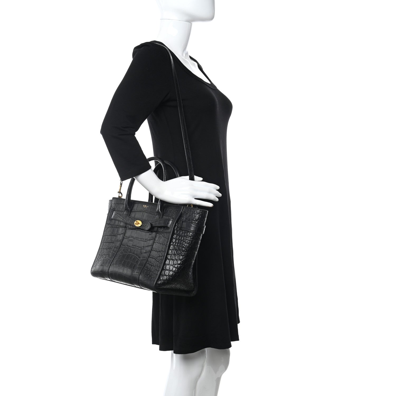 Mulberry Crocodile Embossed Calfskin Small Zipped Bayswater Black 2 of 9