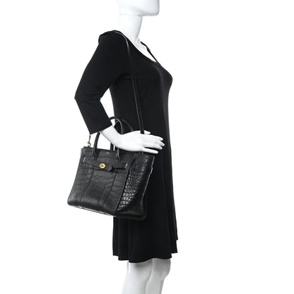 Mulberry Crocodile Embossed Calfskin Small Zipped Bayswater Black 2 of 9