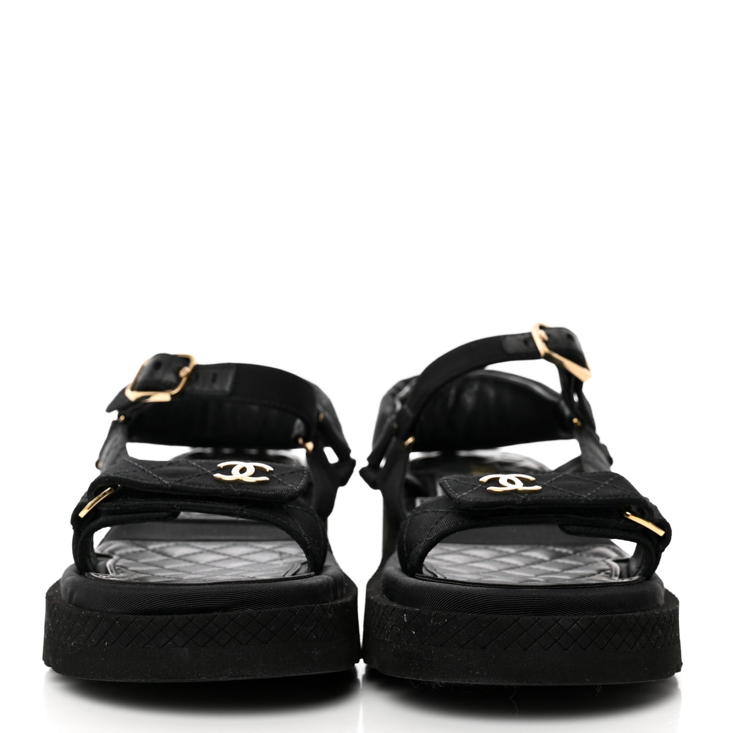 Grosgrain Quilted CC Logo Platform Sandals 36 Black
