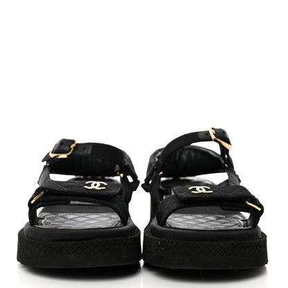 Chanel Grosgrain Quilted CC Logo Platform Sandals 36 Black 2 of 9