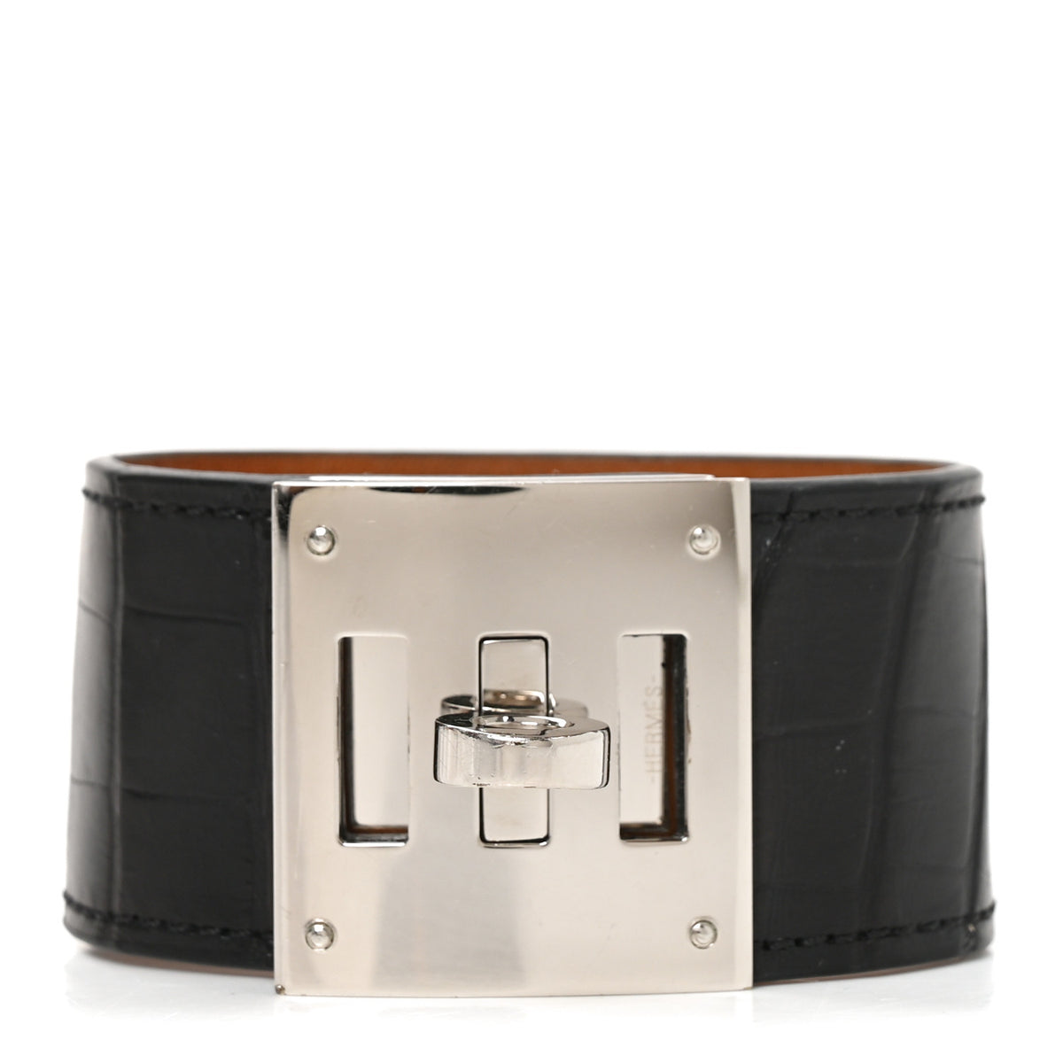 Hermes Shiny Alligator Kelly Dog Bracelet Black 1 of 5
