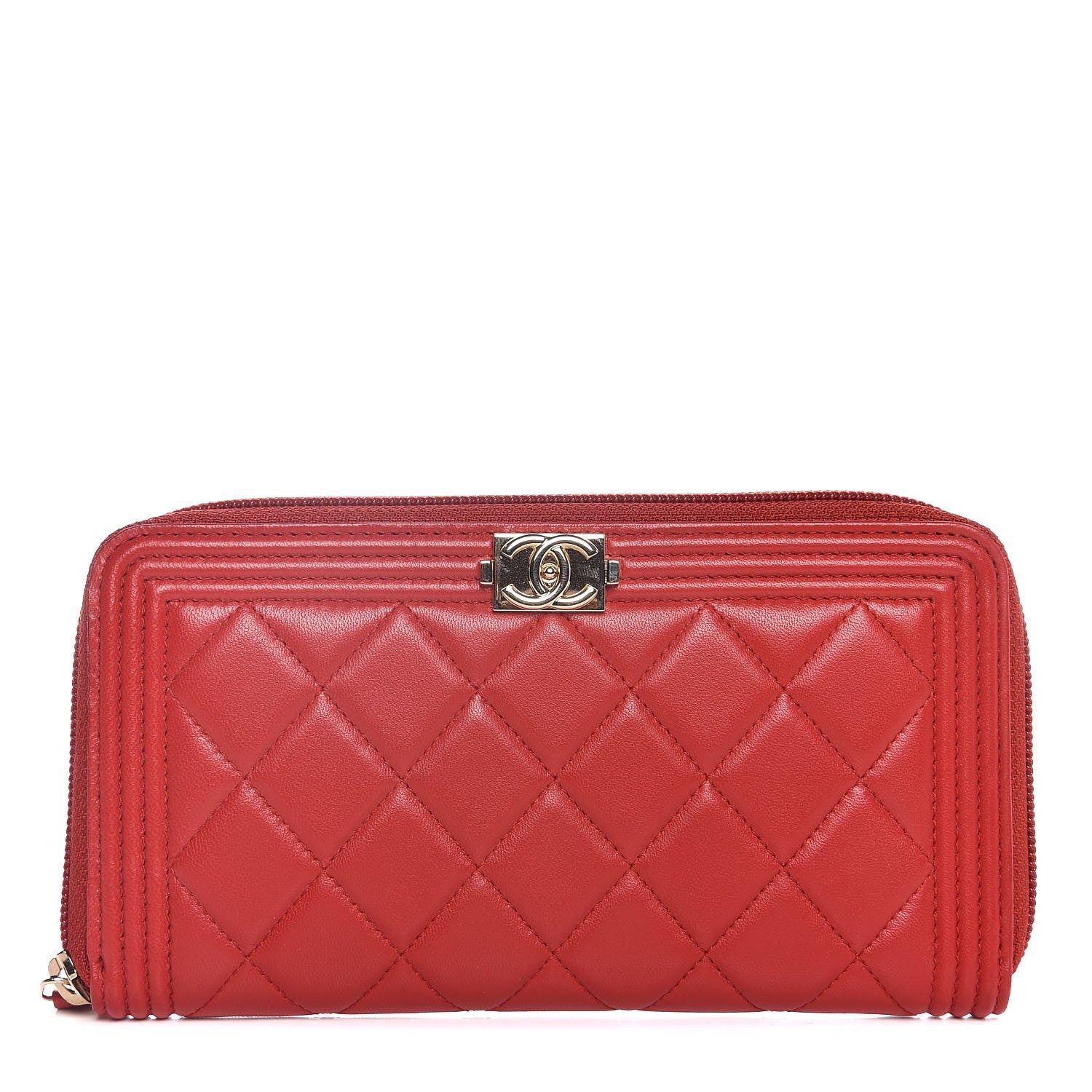 Chanel Lambskin Quilted Boy Zip Around Wallet Red 1 of 7