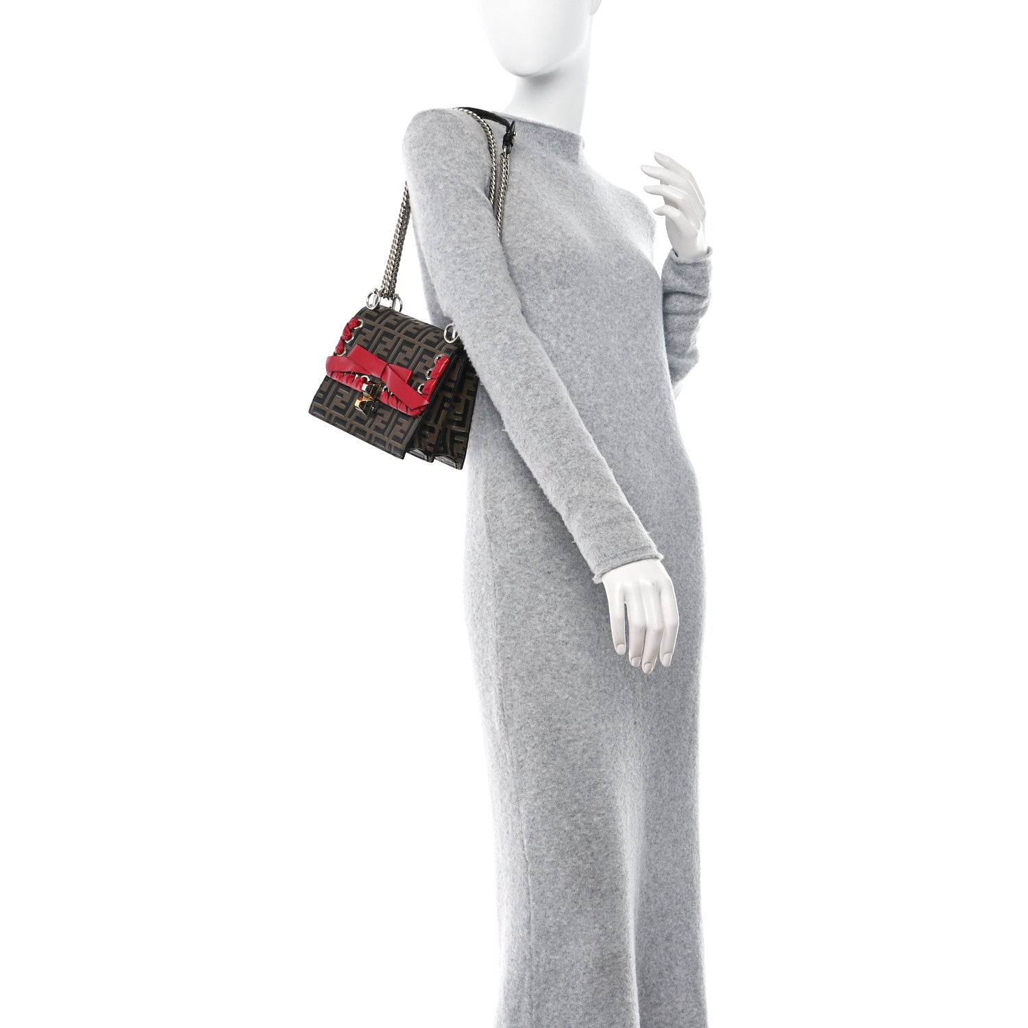 Fendi Vitello Shiny Nappa Bi-Color FF 1974 Lace Up Bow Embossed Small Kan I Shoulder Bag Maya Black Fragola 2 of 10