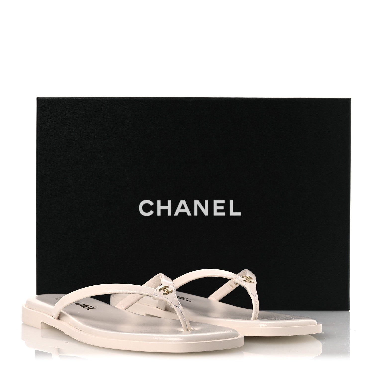 Chanel Goatskin CC Times Square Thong Sandals 37.5 White 14 of 14