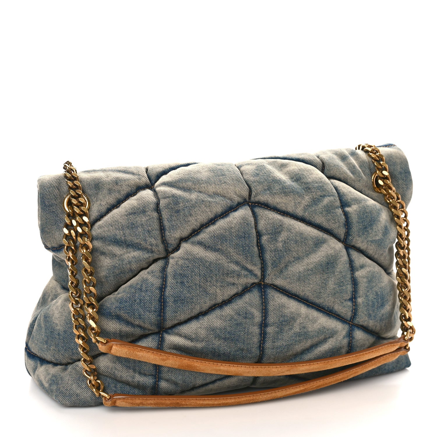 Saint Laurent Denim Quilted Medium Loulou Puffer Monogram Chain Satchel Blue Cinnamon 3 of 8