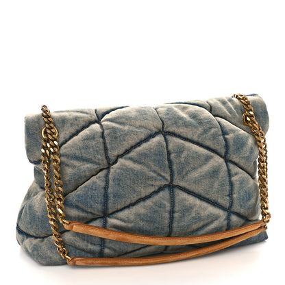Saint Laurent Denim Quilted Medium Loulou Puffer Monogram Chain Satchel Blue Cinnamon 3 of 8