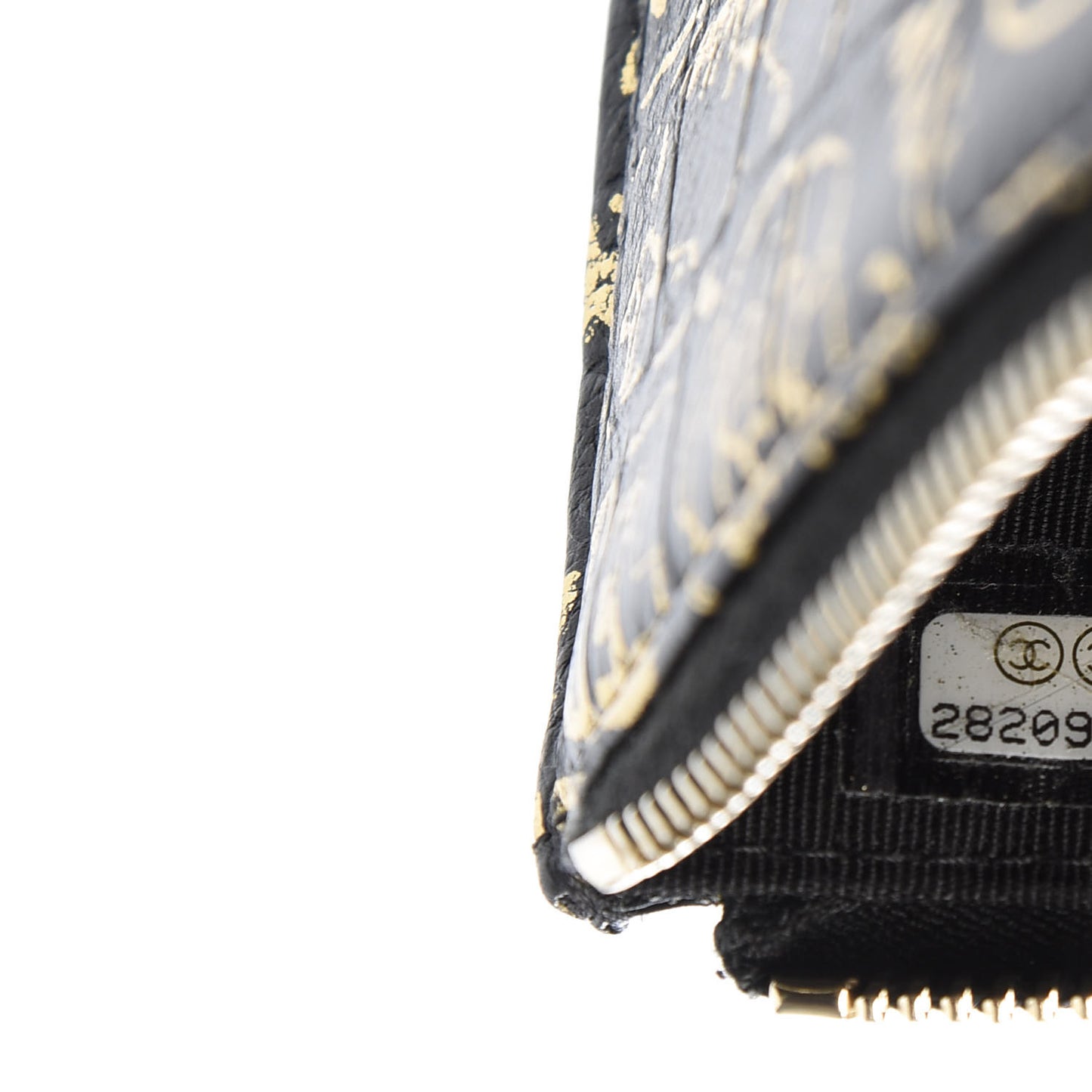 Calfskin Crocodile Embossed Graffiti 2.55 Cocodile Reissue Zip Pouch Black Gold