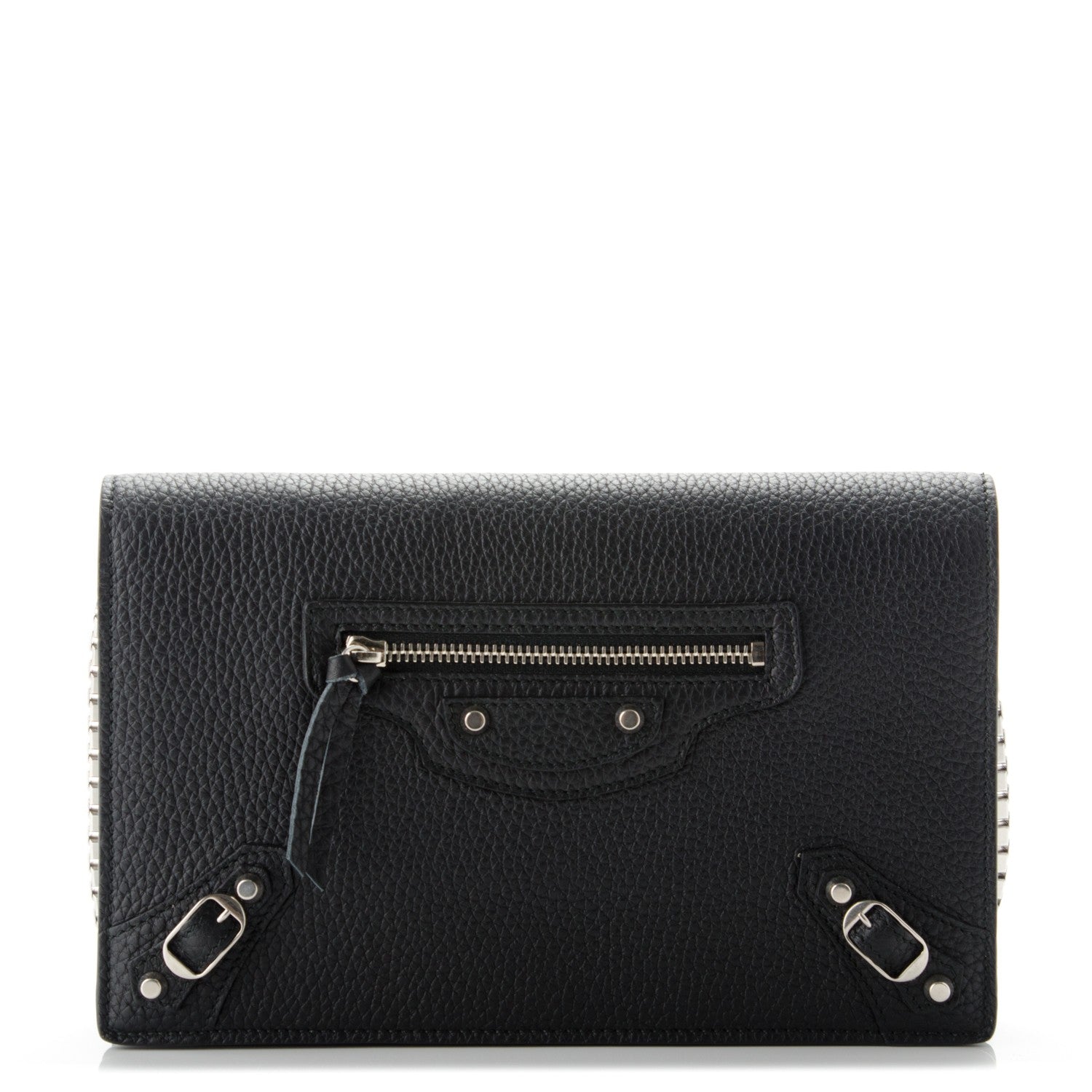 Balenciaga Grained Calfskin Classic Silver Hardware Wallet on Chain Black 1 of 7