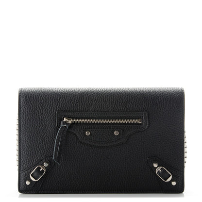 Balenciaga Grained Calfskin Classic Silver Hardware Wallet on Chain Black 1 of 7