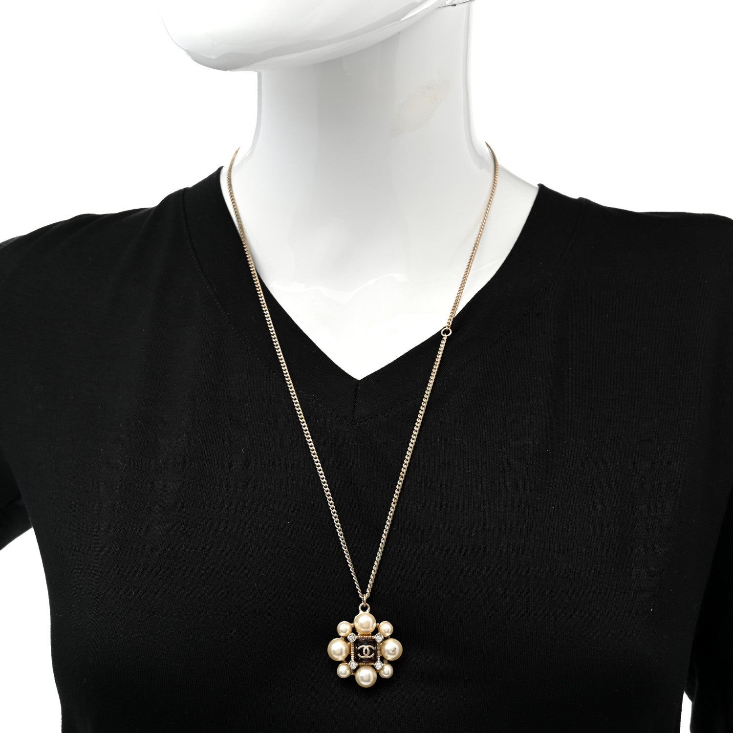 Chanel Gripoix Pearl Crystal CC Pendant Necklace Red Gold 2 of 10