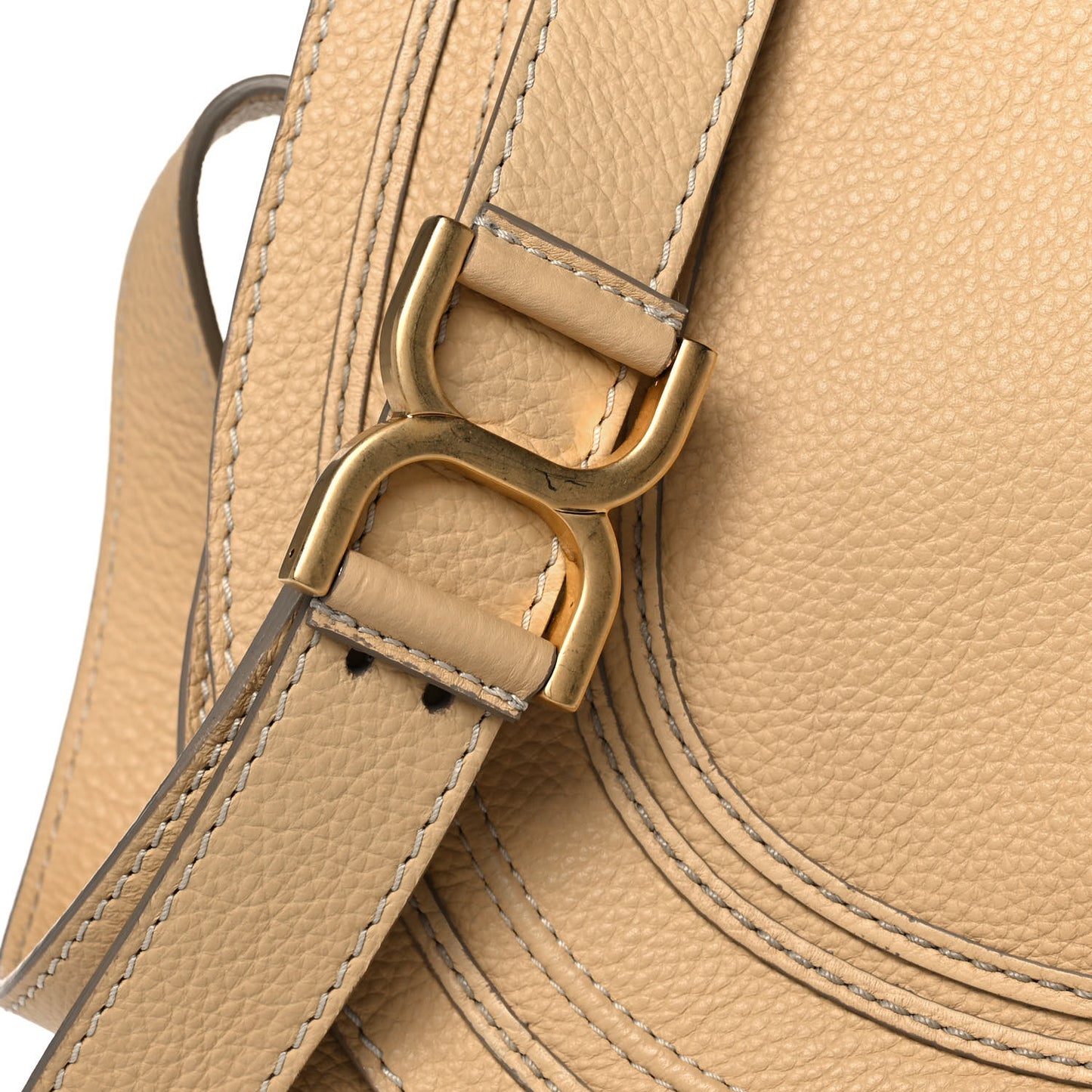 Grained Calfskin Medium Marcie Saddle Bag Cork Beige