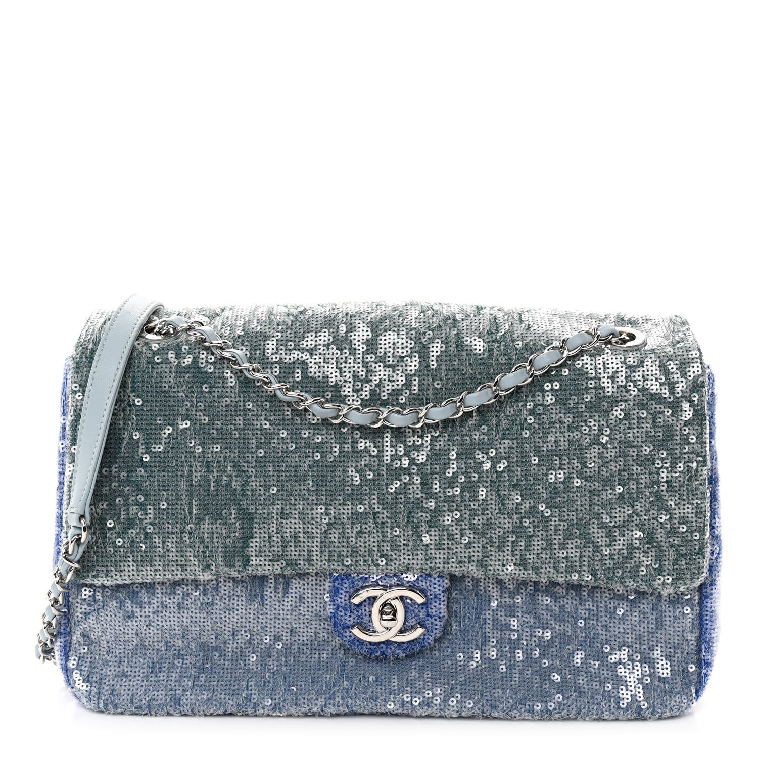 Chanel Sequin Large Waterfall Flap Light Blue 1 of 10