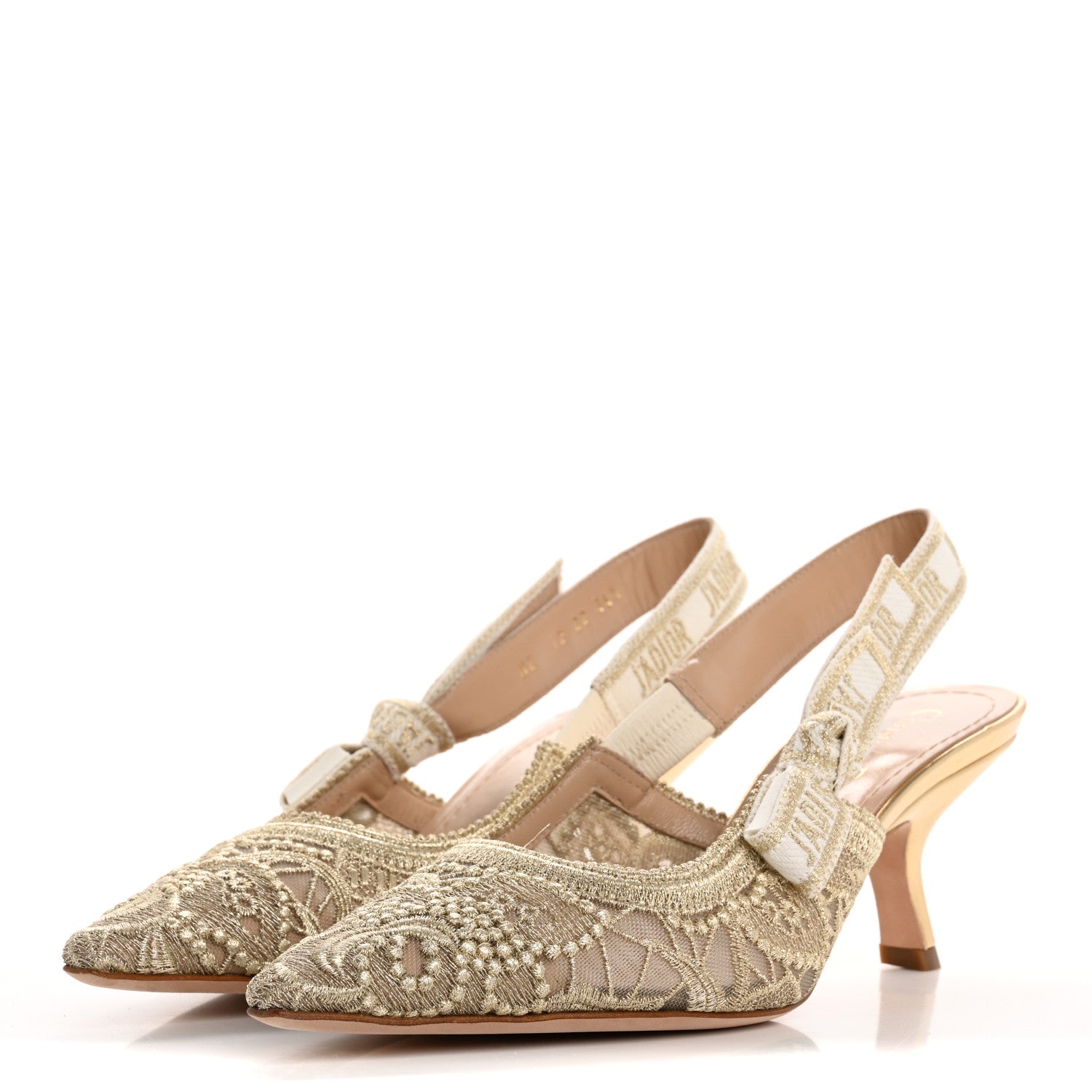 Christian Dior Macrame Lurex Embroidered J'adior Slingback 65mm Pumps 36.5 Pale Gold 4 of 13