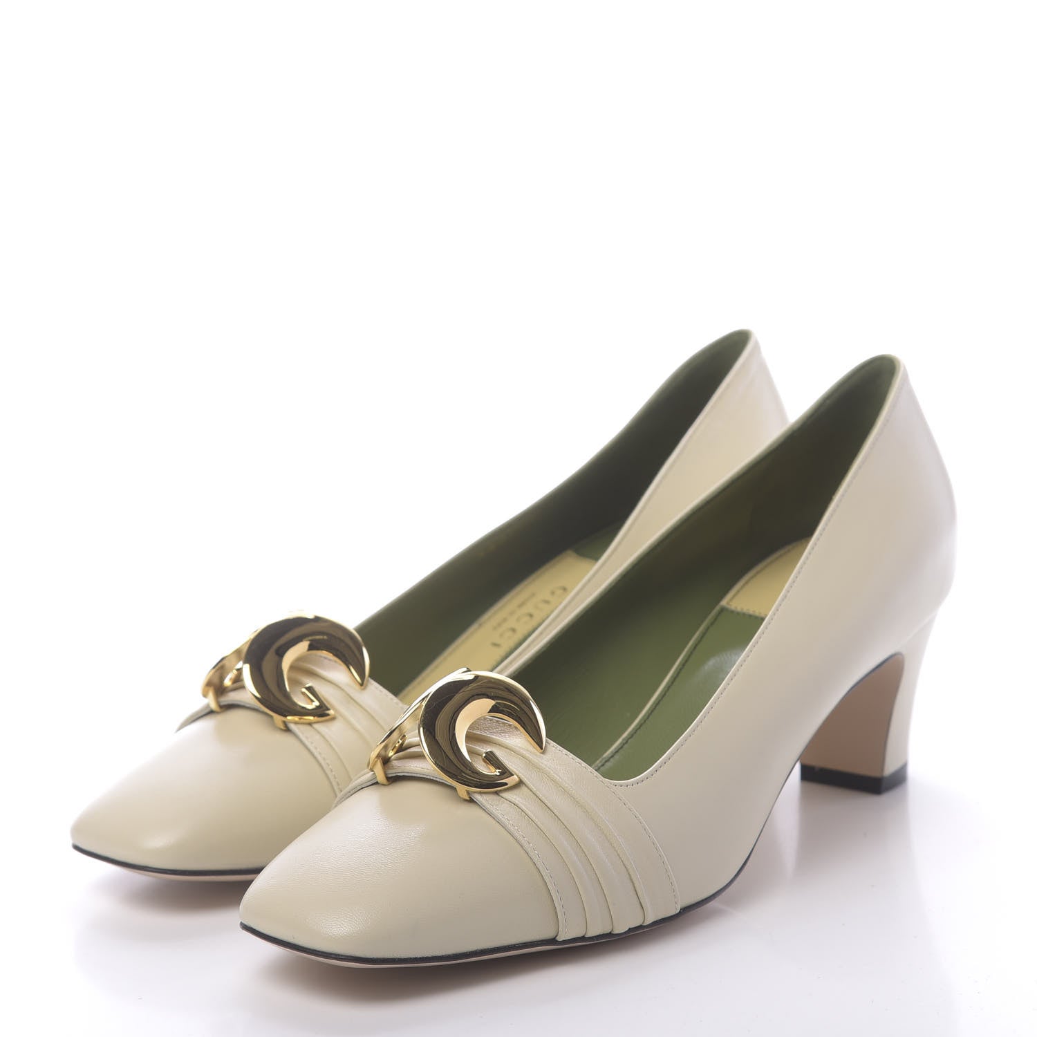 Gucci Malaga Kid Half Moon GG Square Toe Pumps 39.5 Vintage White 3 of 9