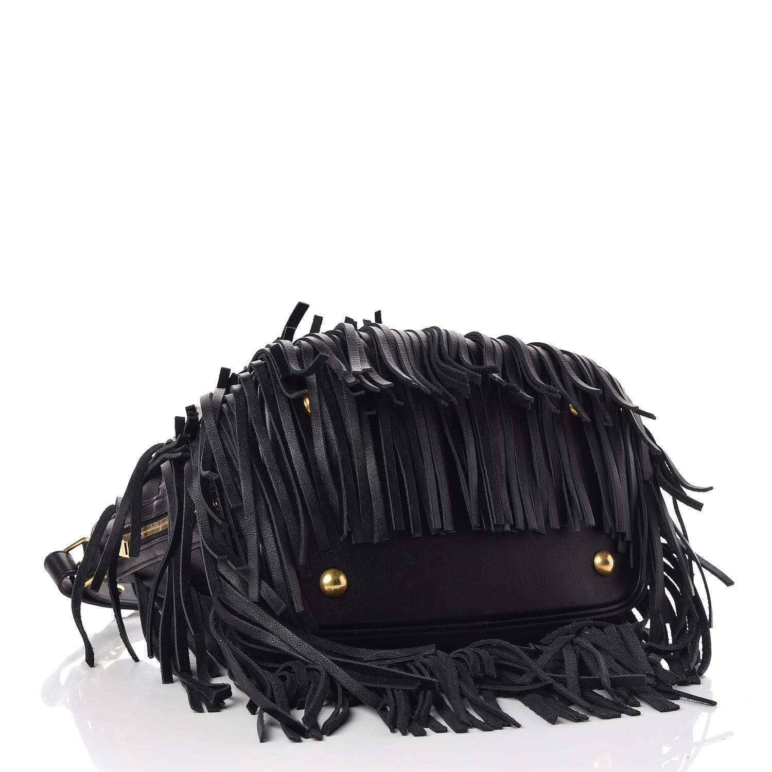 Saint Laurent Calfskin Small Emmanuelle Fringe Bucket Bag Black 4 of 10