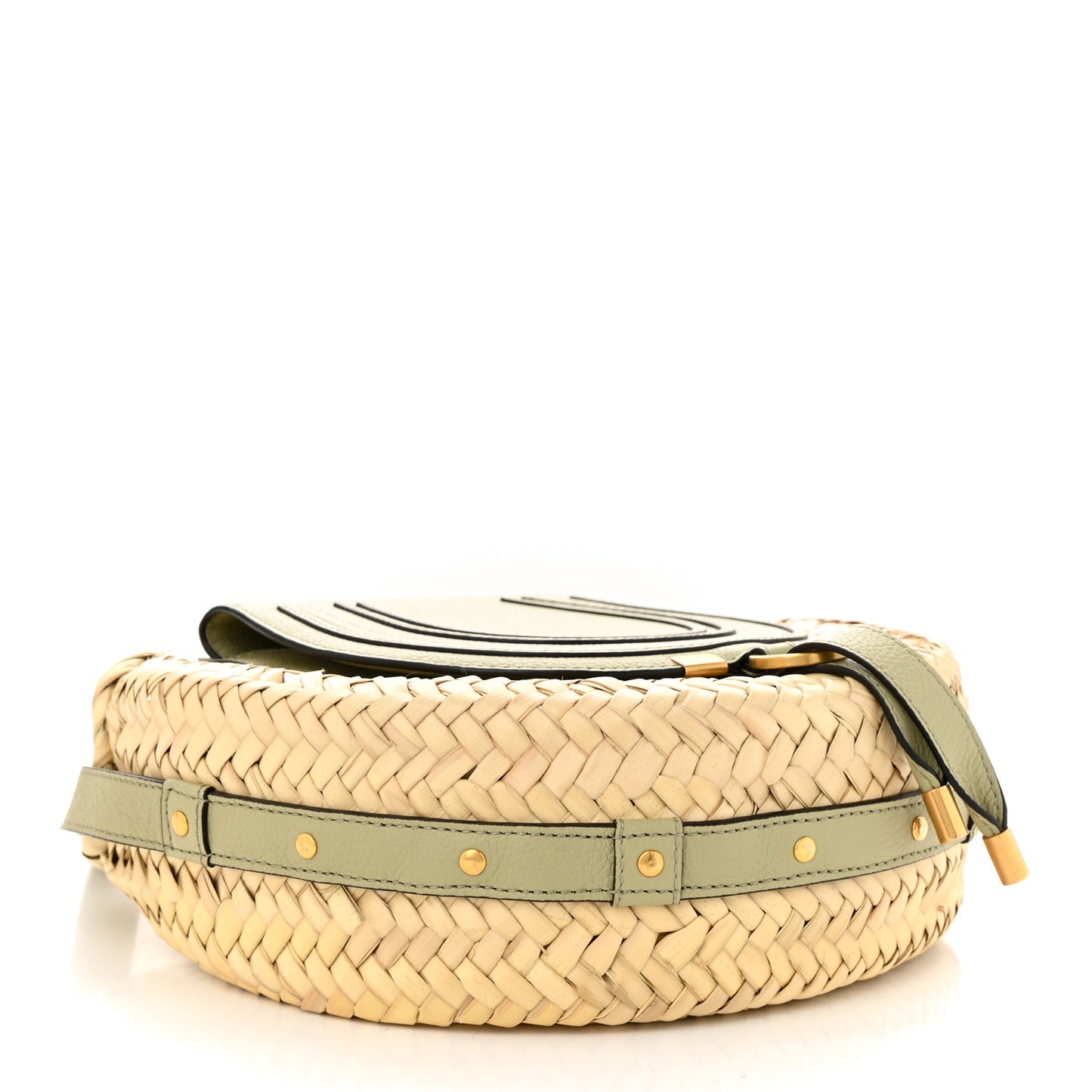 Raffia Small Grain Calfskin Small Marcie Basket Crossbody Faded Green