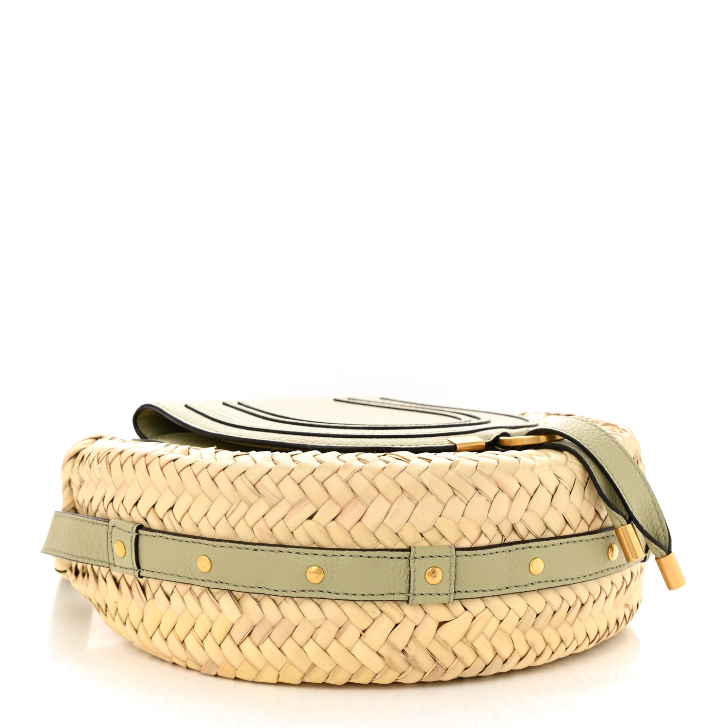 Chloe Raffia Small Grain Calfskin Small Marcie Basket Crossbody Faded Green 4 of 8