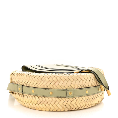 Chloe Raffia Small Grain Calfskin Small Marcie Basket Crossbody Faded Green 4 of 8