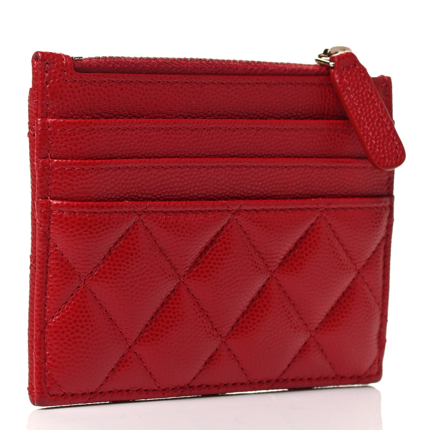 Caviar Quilted CC Zip Card Holder Red