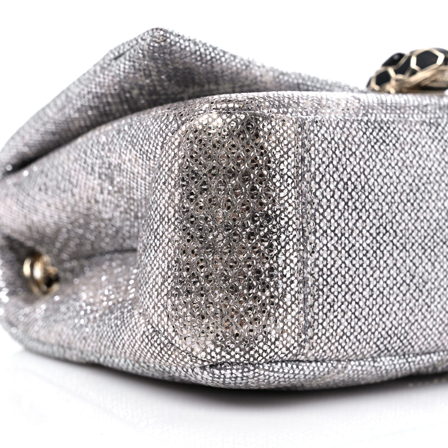 Shiny Karung Matelasse Mini Serpenti Cabochon Crossbody Silver