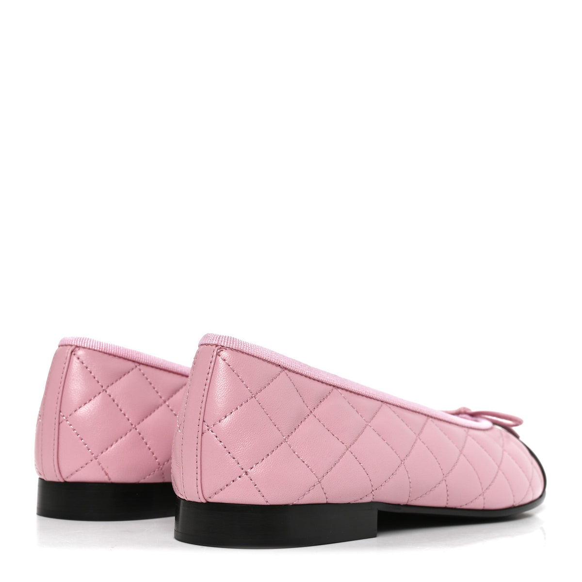Lambskin Quilted CC Cap Toe Ballerina Flats 37.5 Pink Black