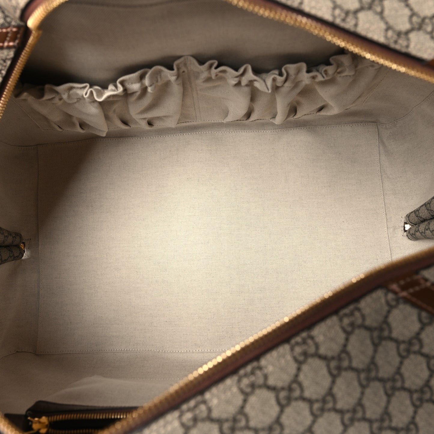 GG Supreme Monogram Azalea Calfskin Retro Interlocking G Duffle Bag Beige Ebony Brown Sugar