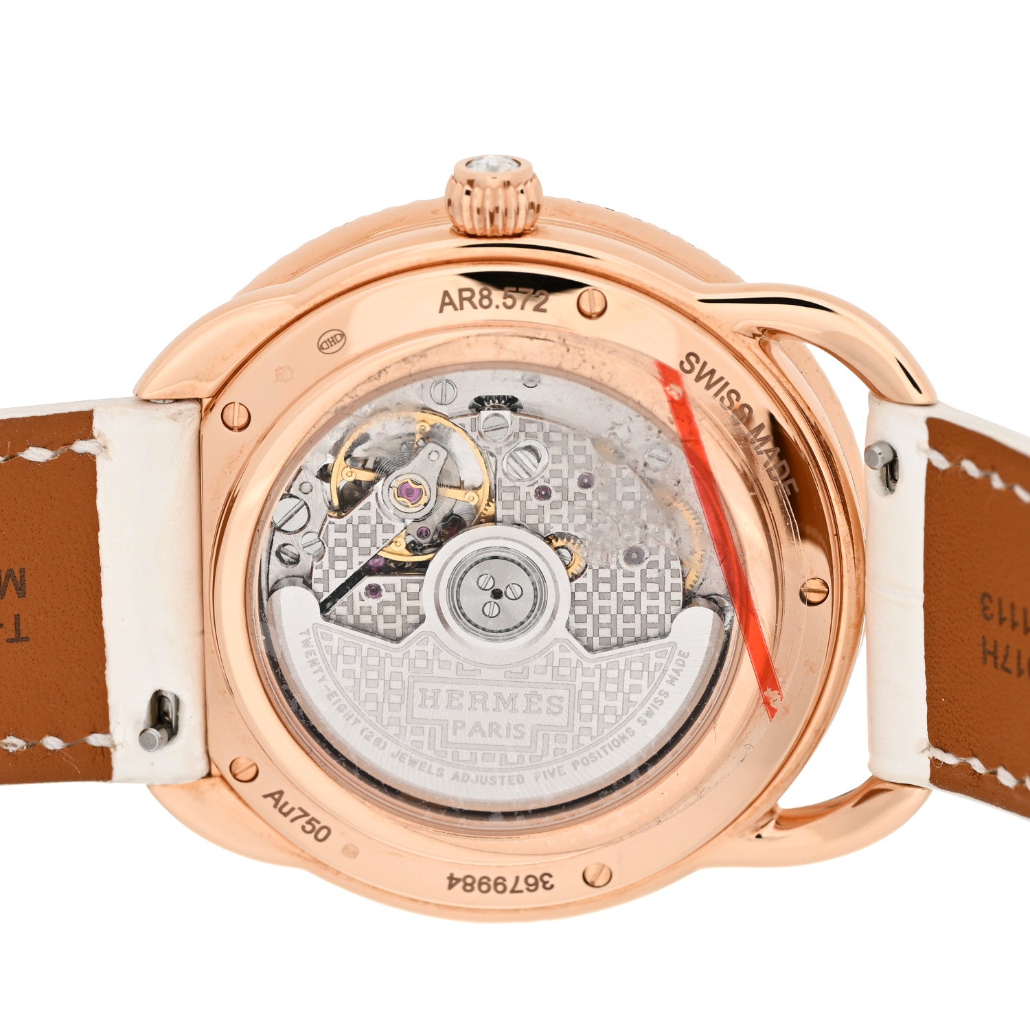 Hermes 18K Rose Gold Alligator Diamond Bezel 38mm Arceau Cheval Cosmique Automatic Watch Blanc 4 of 5