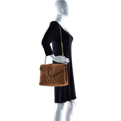 Saint Laurent Suede Y Quilted Monogram Medium Loulou Chain Satchel Cinnamon 3 of 12