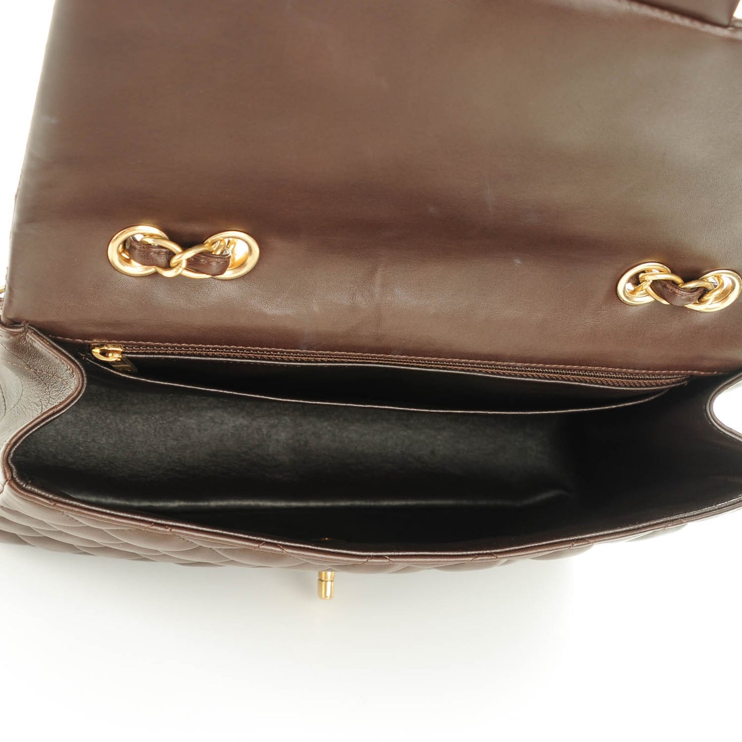 Lambskin Quilted Jumbo Single Flap Dark Brown