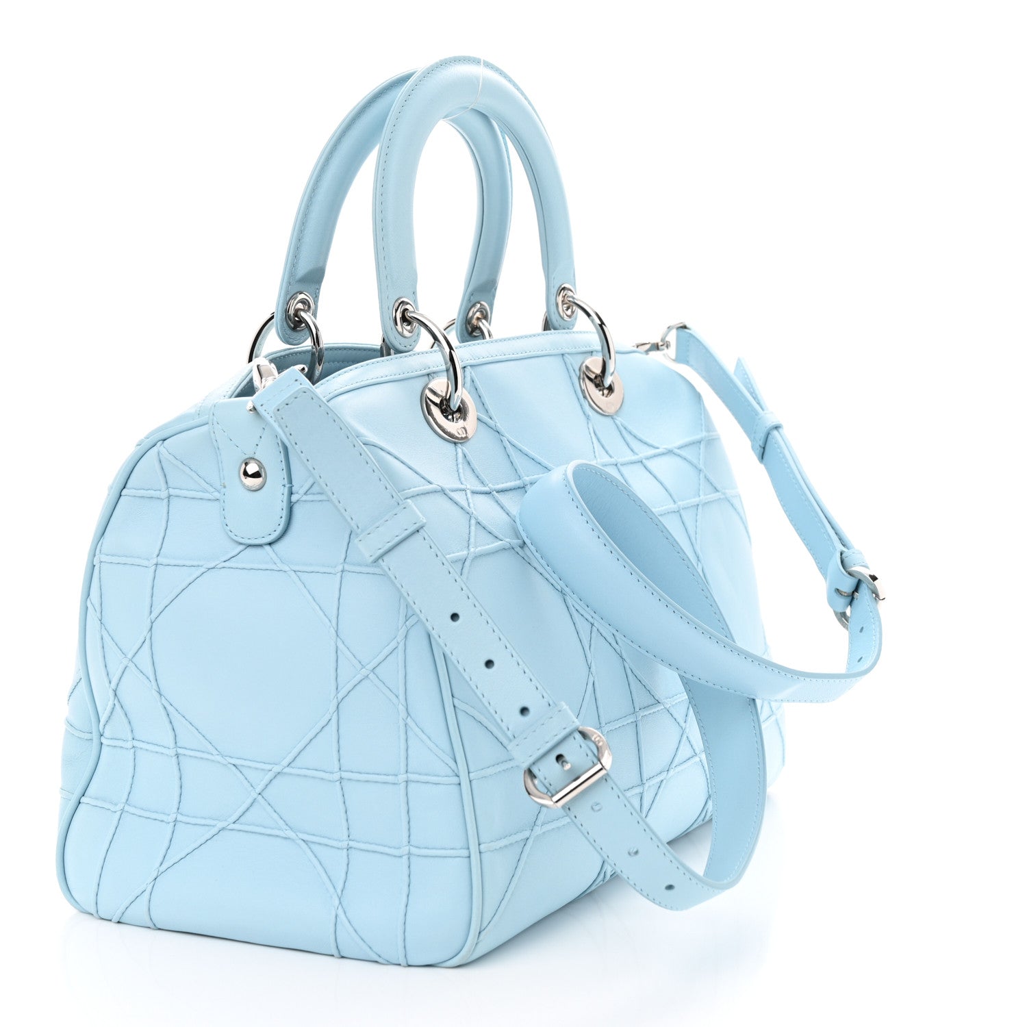 Christian Dior Lambskin Cannage Granville Polochon Light Blue 3 of 11