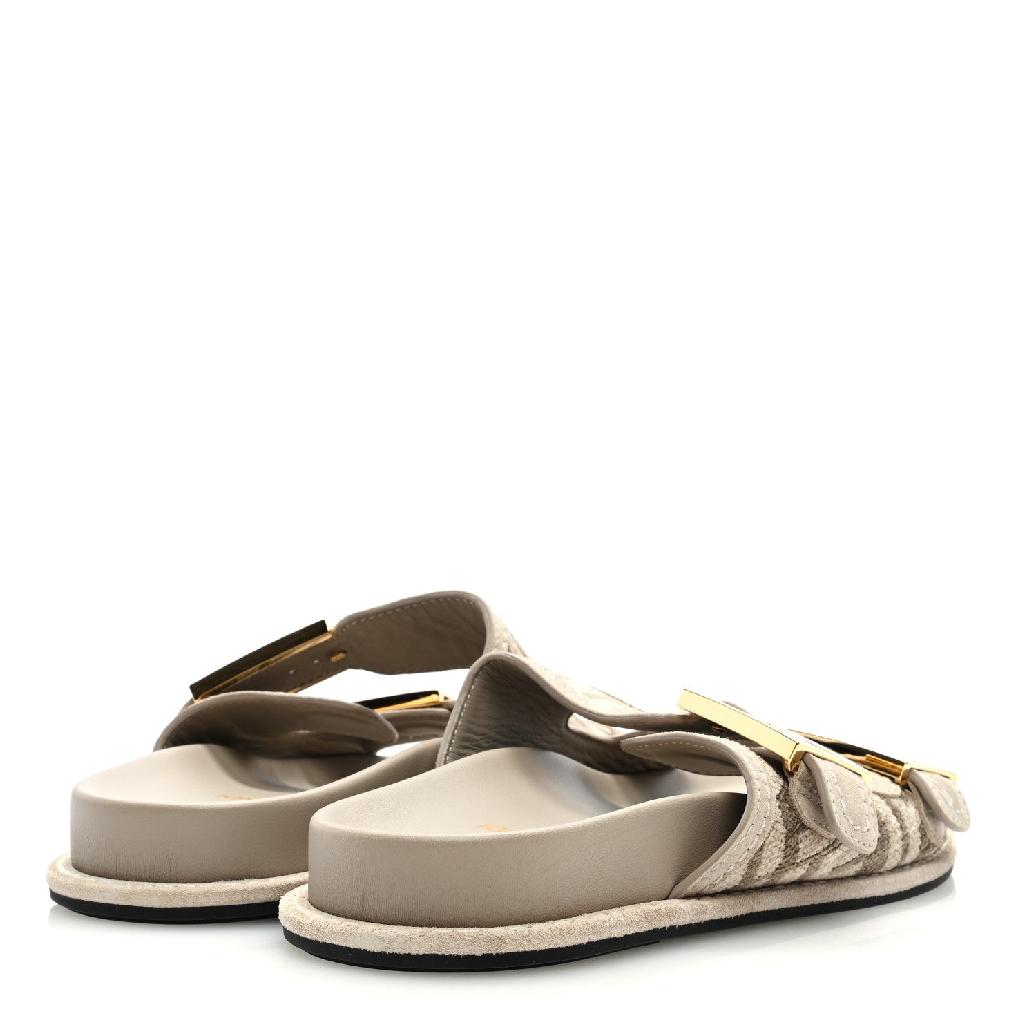 Fendi Chenille Fabric Jacquard Suede FF Womens Fendi Feel Buckled Slide Sandals 37 Tortora Nuvola Rock 4 of 7