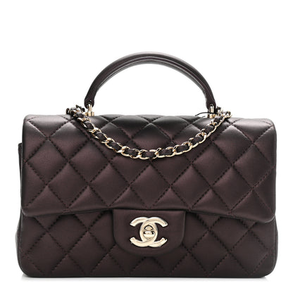Chanel Iridescent Lambskin Quilted Mini Top Handle Rectangular Flap Burgundy 1 of 10