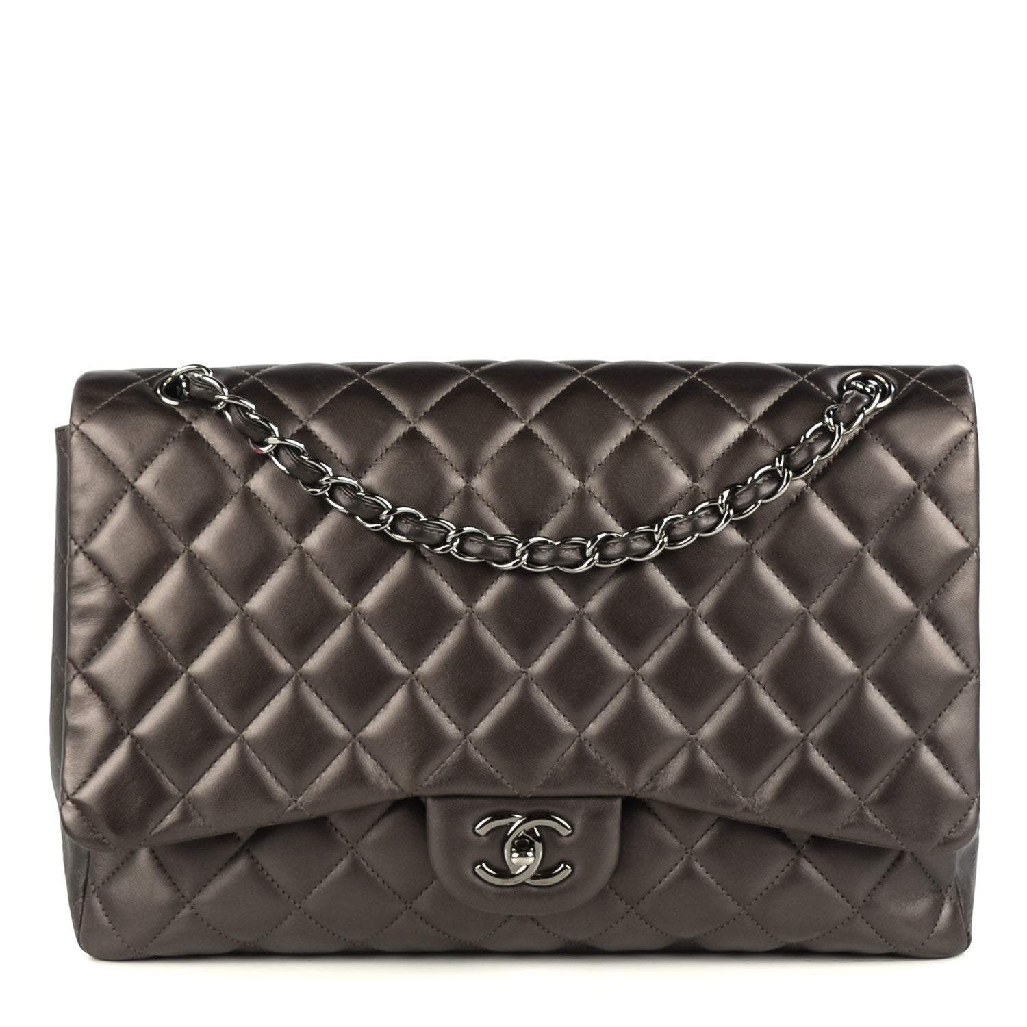 Chanel Lambskin Quilted Maxi Single Flap Dark Grey 1 of 8