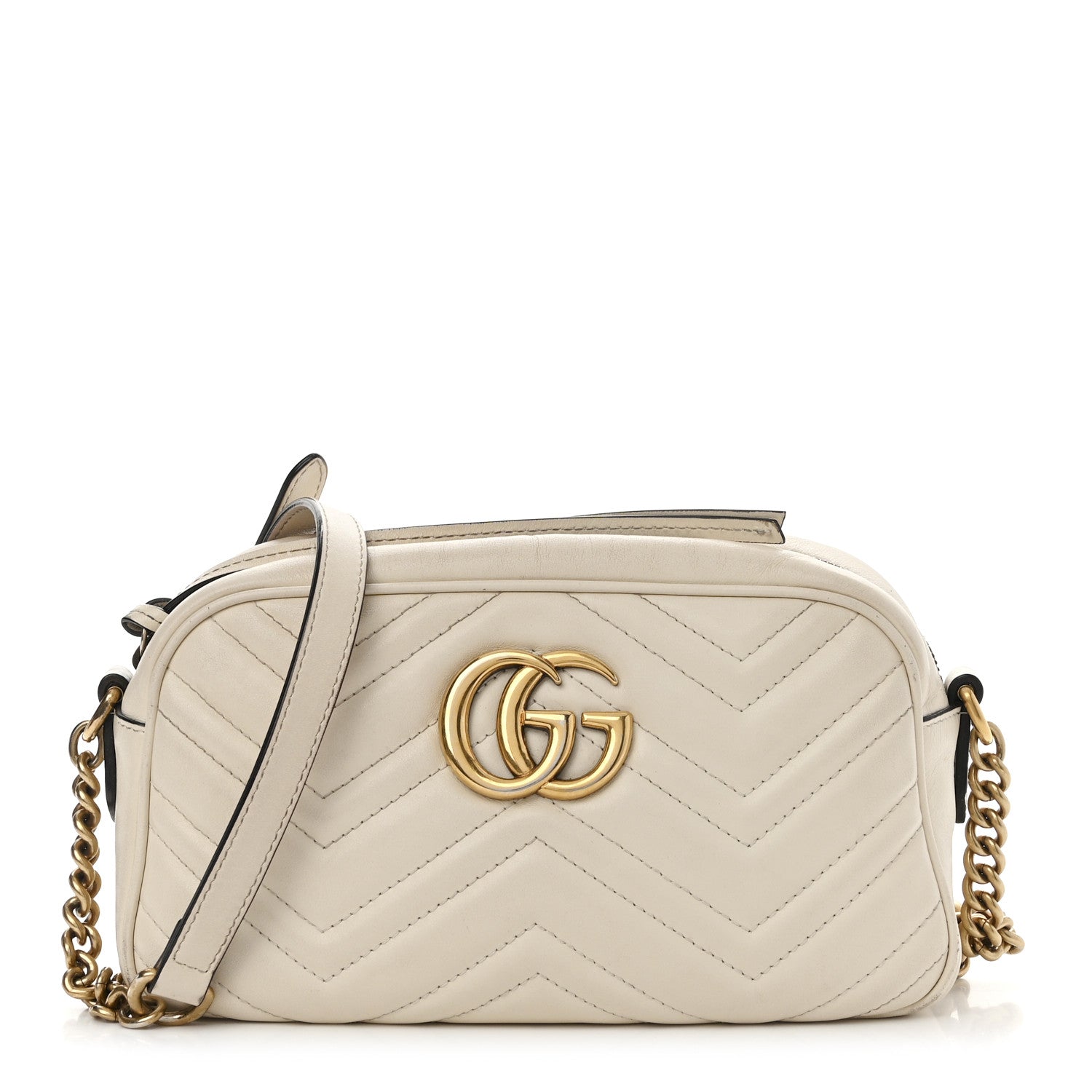 Gucci Calfskin Matelasse Small GG Marmont Chain Shoulder Bag White 1 of 19