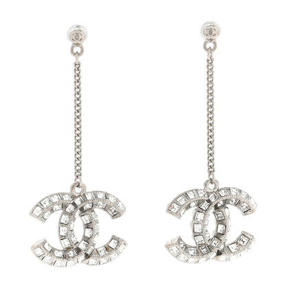 Chanel Baguette Crystal CC Drop Earrings Silver 1 of 4