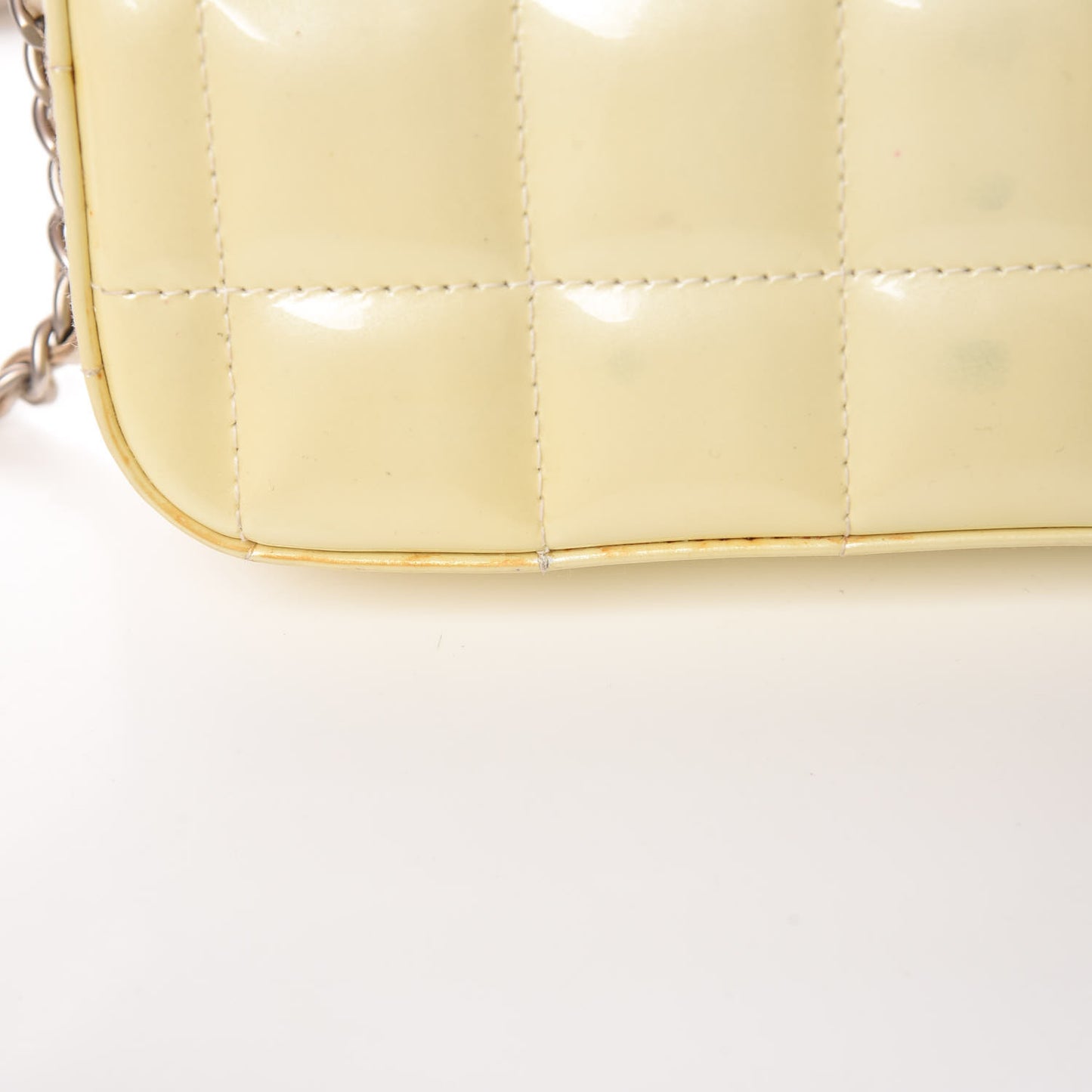 Patent Quilted East West Chocolate Bar Flap White