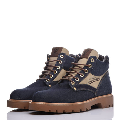 Louis Vuitton Denim Mens Oberkampf Ankle Boots 8 Marine 3 of 12