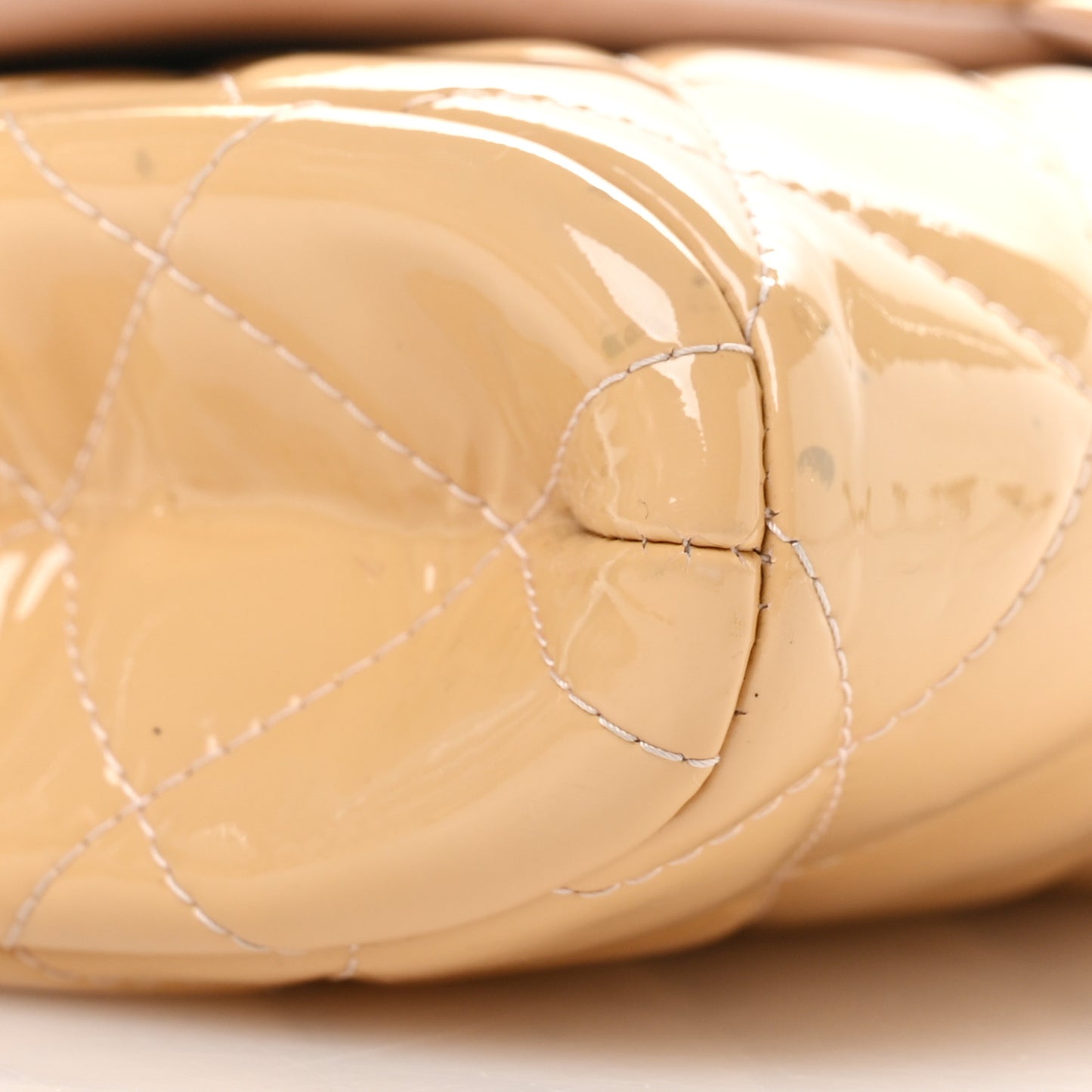 Patent Quilted Clutch with Chain Flap Beige