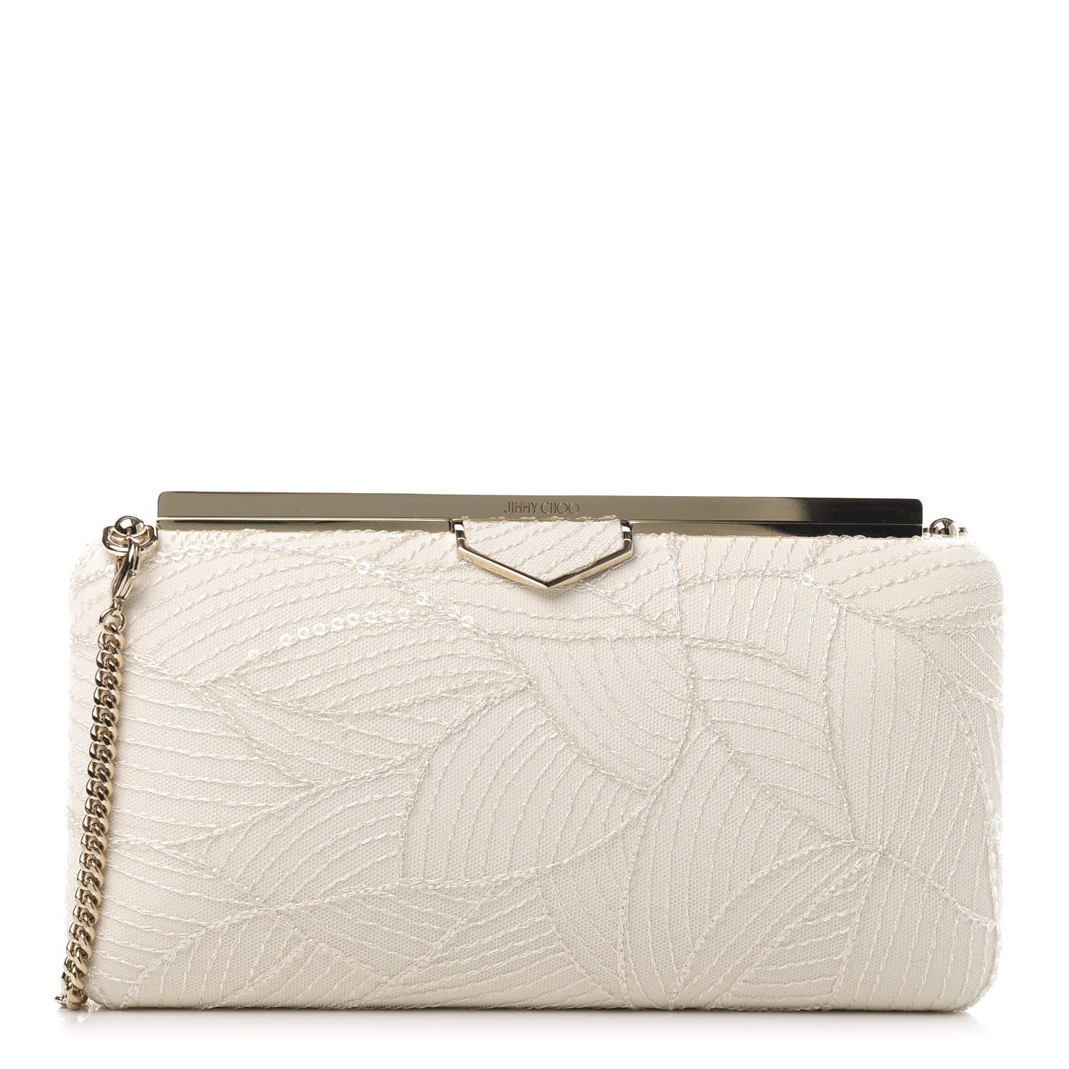Jimmy Choo Suede Sequin Embroidered Ellipse Clutch Ivory 1 of 9