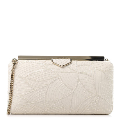 Jimmy Choo Suede Sequin Embroidered Ellipse Clutch Ivory 1 of 9