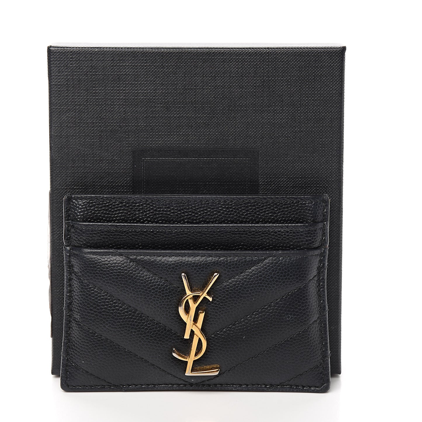 Grain De Poudre Matelasse Chevron Monogram Credit Card Case Black