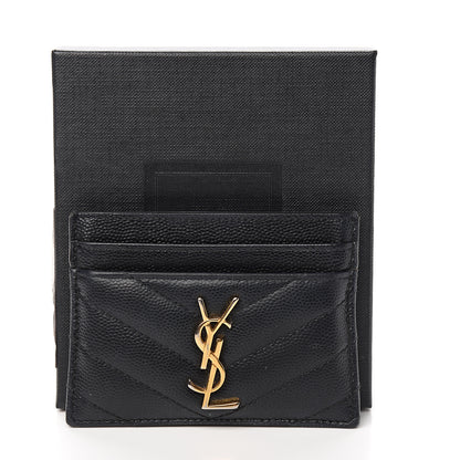 Saint Laurent Grain De Poudre Matelasse Chevron Monogram Credit Card Case Black 8 of 8