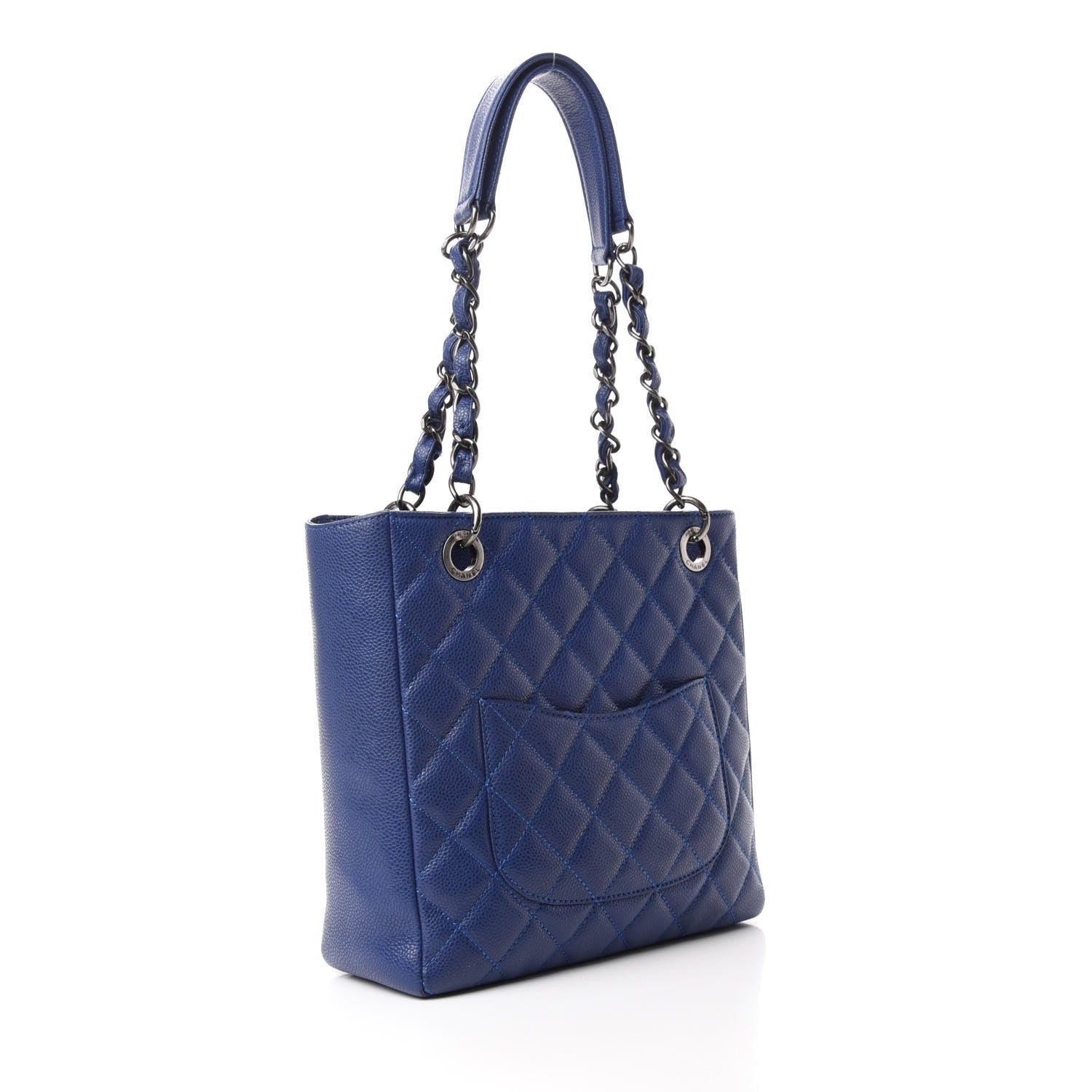 Chanel Caviar Quilted Petit Shopping Tote PST Dark Navy Blue 3 of 10